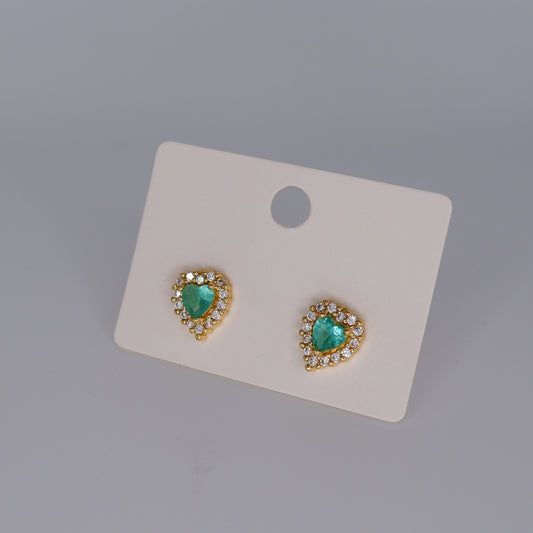 Brinco Espeto Coração Verde Brilhantes
