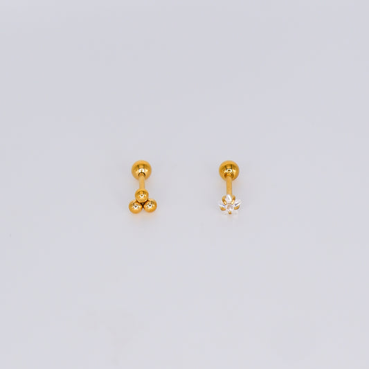 Piercing Aço Inoxidável 3 Bolas e Mini Estrela