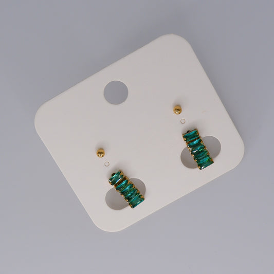 Brinco Espeto Dourado Ponto Luz e Brilhantes Verde