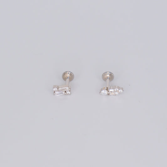 Piercings Achatados Prateados #17 Quadrado e Oval Brilhantes