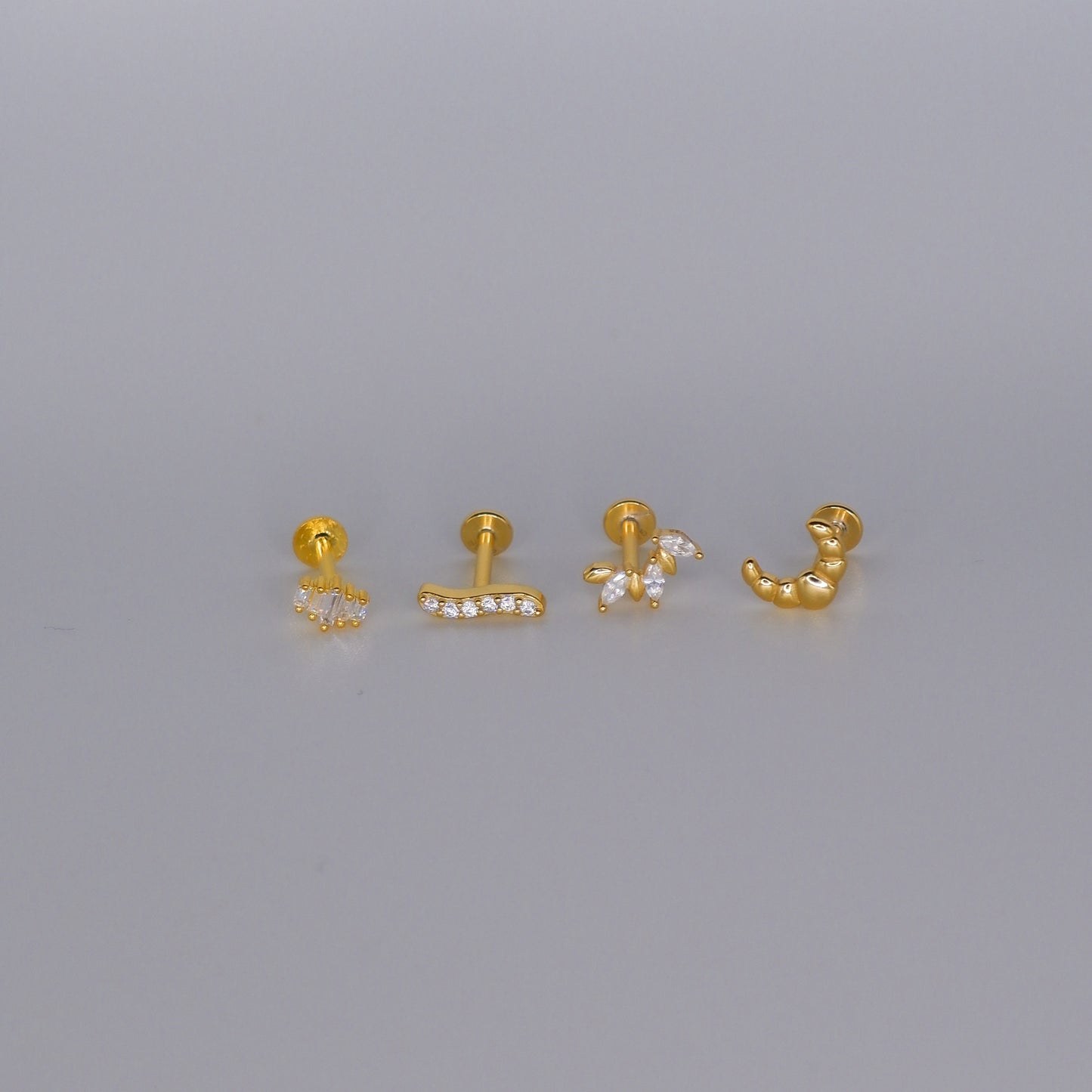 Piercings Achatados Dourados #18 Brilhantes e Croissant