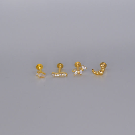 Piercings Achatados Dourados #18 Brilhantes e Croissant