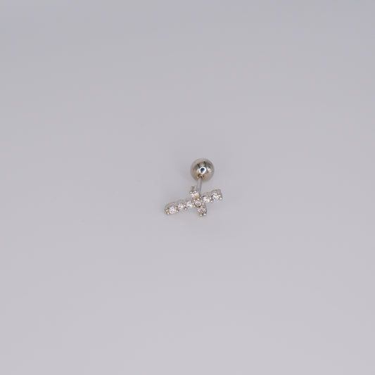 Piercing Bolinha Aço Inoxidável Prateado Cruz