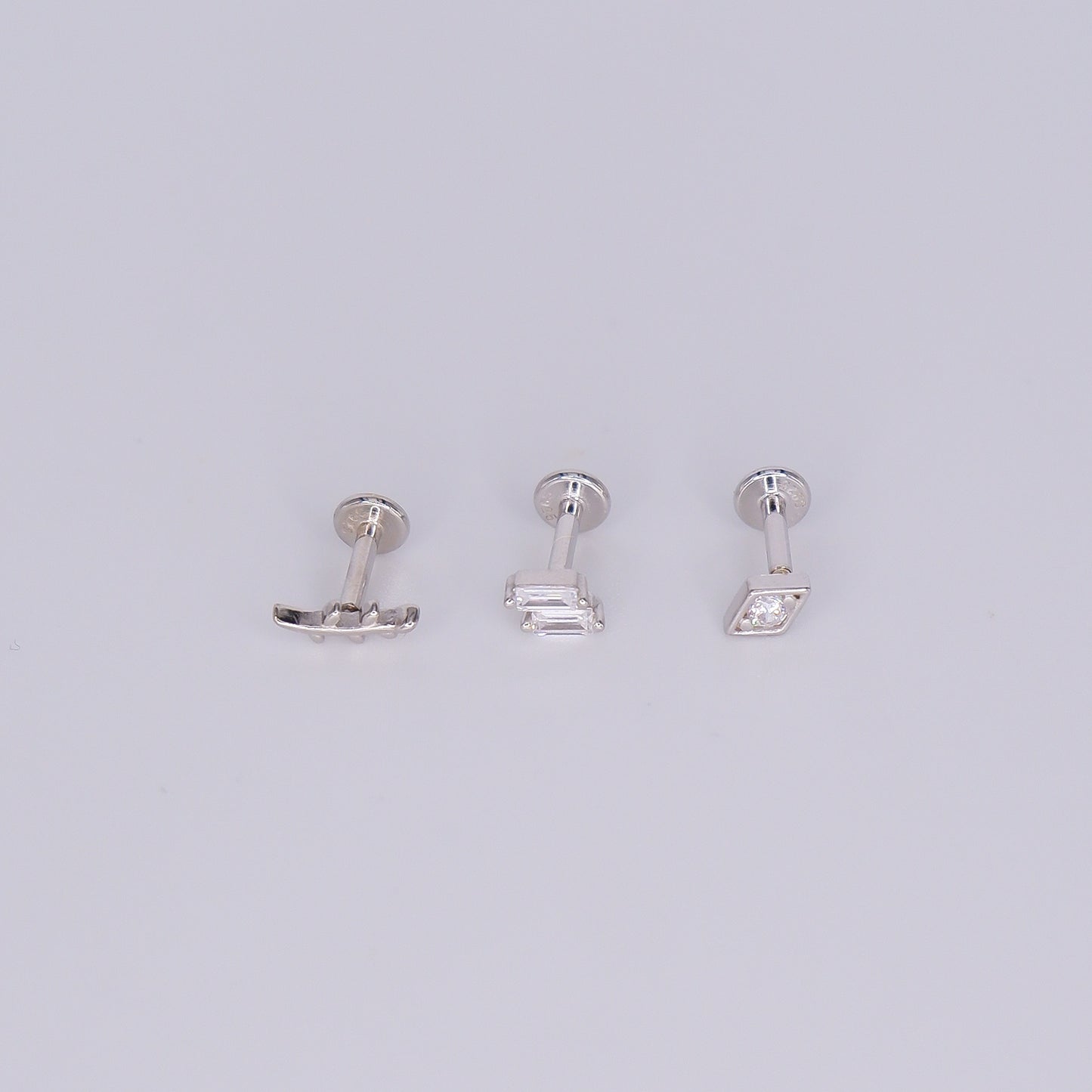 Piercings Achatados Prateados #18 Folha, 2 Riscos e Losango