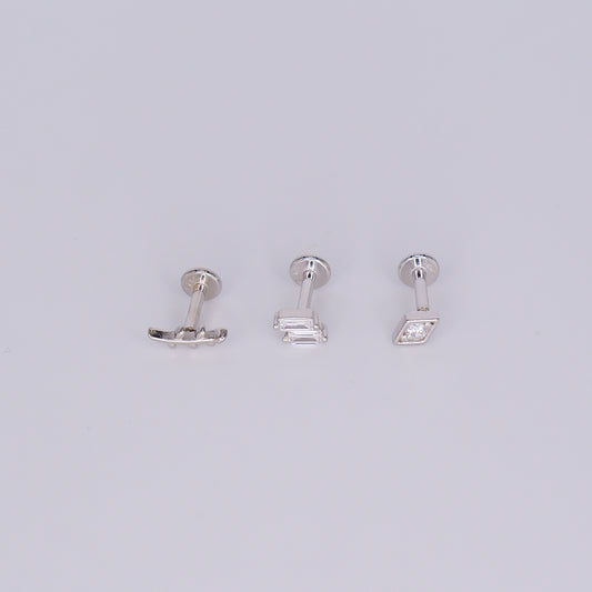 Piercings Achatados Prateados #18 Folha, 2 Riscos e Losango