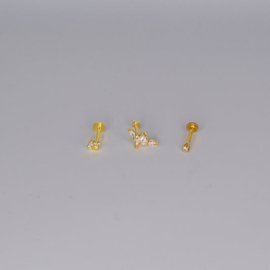 Piercings Achatados Dourados #1 Meia Flor, Comprido e Ponto de Luz