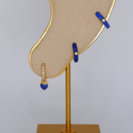 Argola S925 Azul Escuro c/ Brilhantes e Opaco