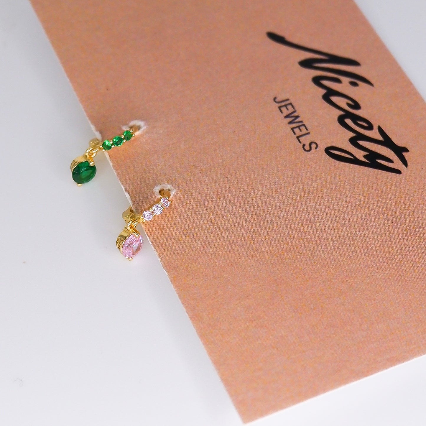 Mini Argola 4,5mm S925 Pendente Verde e Rosa