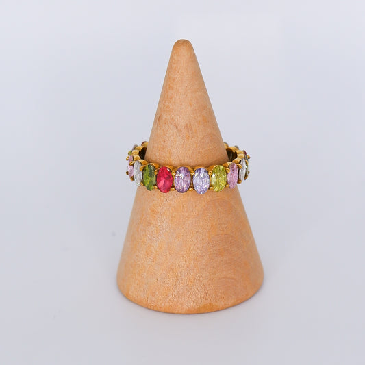 Anel Brilhantes Ovais Coloridos