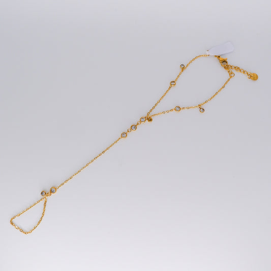 Pulseira Aço Inoxidável com Dedo Brilhos Pendentes