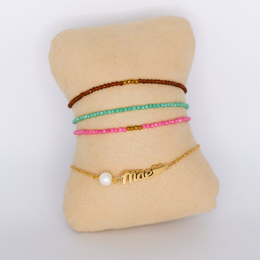 Pulseira Aço Inoxidável Mãe e Missangas
