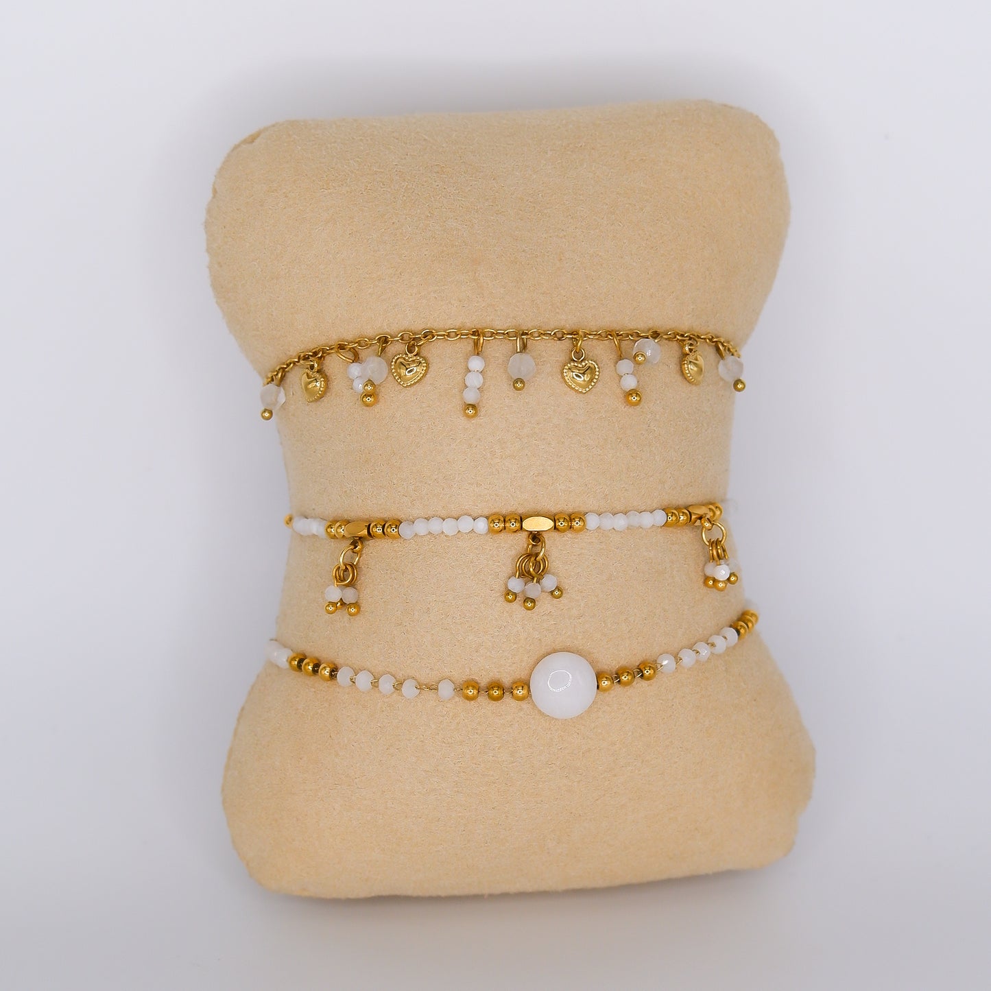 Pulseira Aço Inoxidável Missangas Brancas
