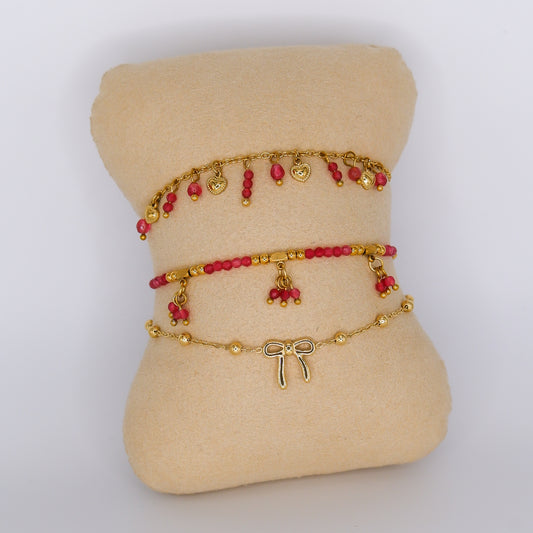 Pulseira Aço Inoxidável Rosa e Laço