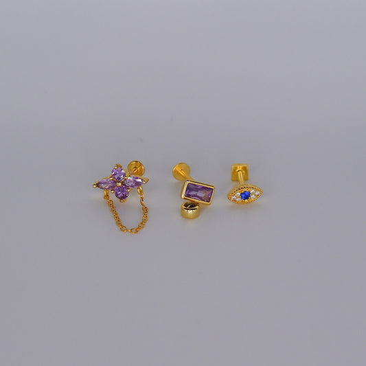 Piercings Achatados Dourados #21 Coloridos