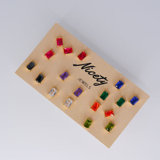 Brinco Espeto Aço Retângulo Colorido