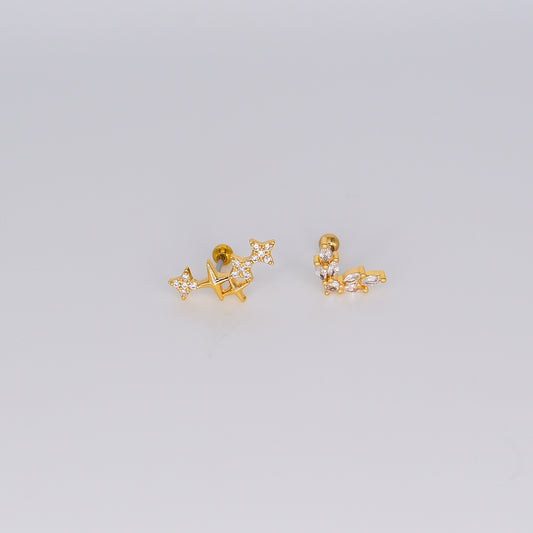 Piercing Bolinha 5 Estrelas e 2 Folhas