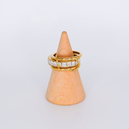 Anel Aço Inoxidável Triplo com Brilhos Dourado