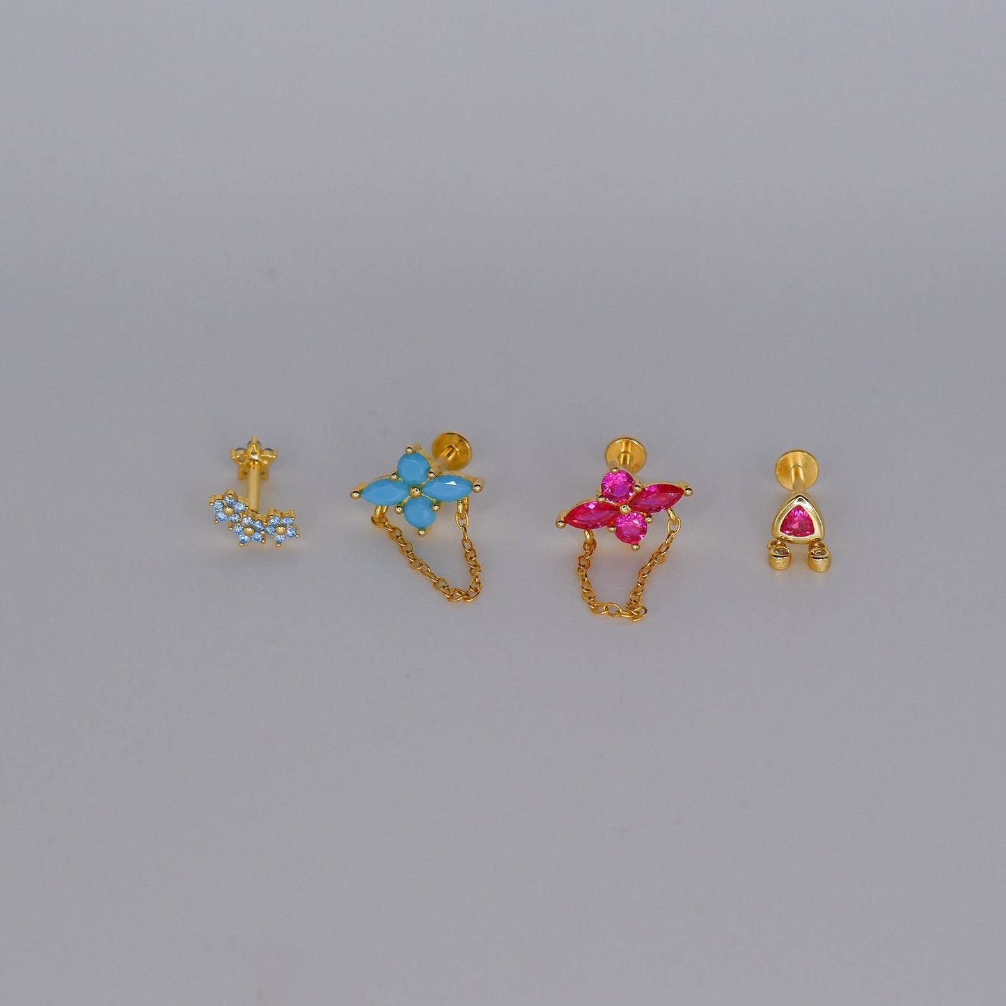 Piercings Achatados Dourados #22 Coloridos