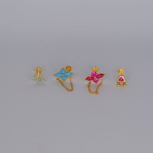 Piercings Achatados Dourados #22 Coloridos