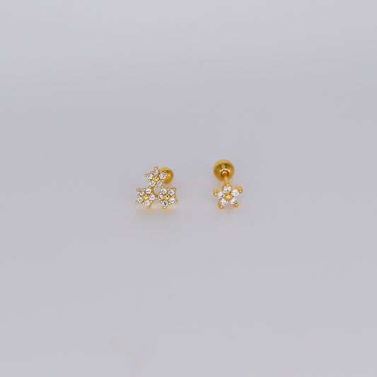 Piercing Bolinha 3 Flores e Flor 5 Brilhos