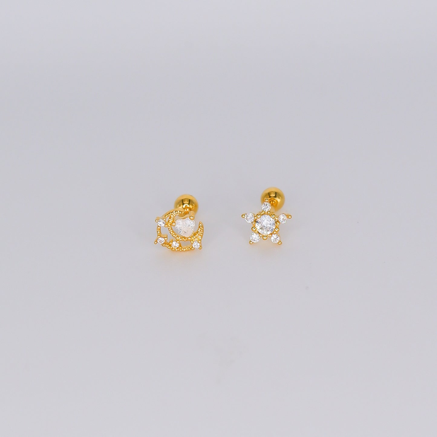 Piercing Bolinha Lua Coração e Estrela