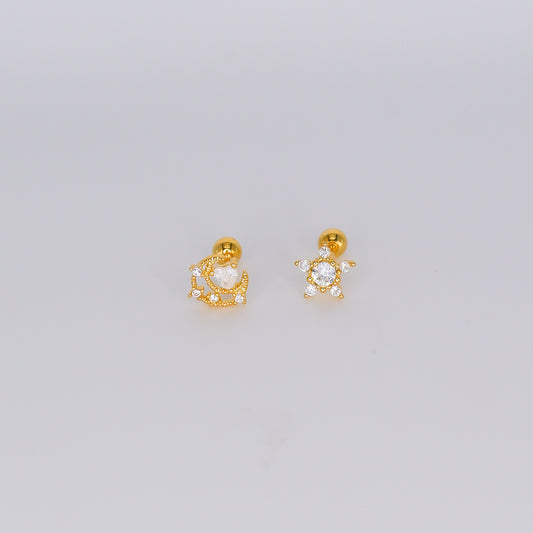 Piercing Bolinha Lua Coração e Estrela