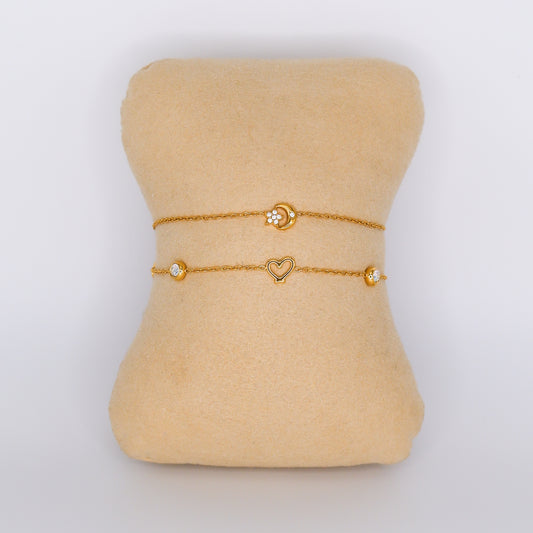 Pulseira Aço Inoxidável Lua e Estrela e Coração