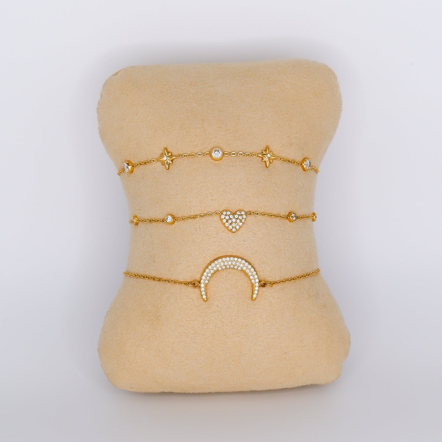 Pulseira Aço Inoxidável Estrelas, Coração e Lua