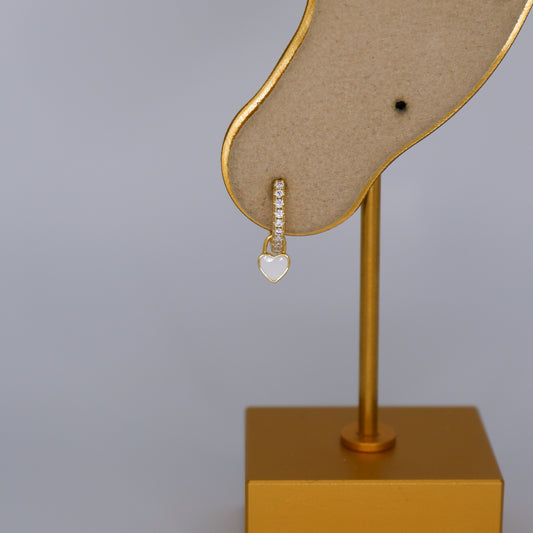 Argola S925 Transparentes Pendente Coração c/ Brilhantes