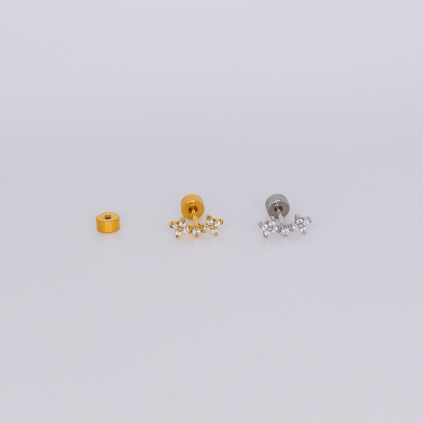 Piercing Aço Inoxidável 2 Flores e 1 Brilho