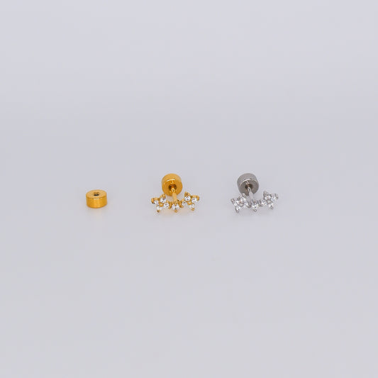 Piercing Aço Inoxidável 2 Flores e 1 Brilho