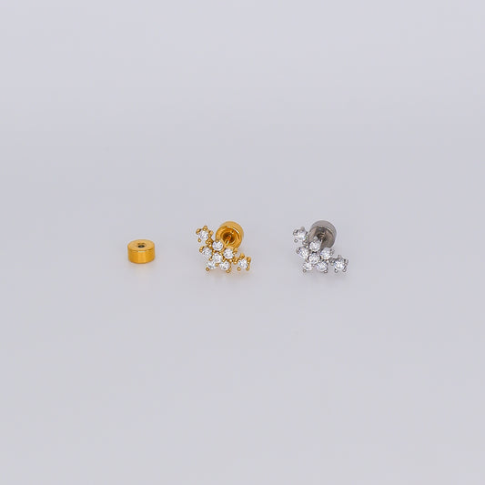 Piercing Aço Inoxidável 1 Flor e 2 Brilhos