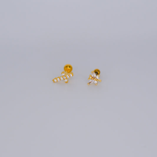 Piercing Bolinha Aço Inoxidável Cruz e Libelinha