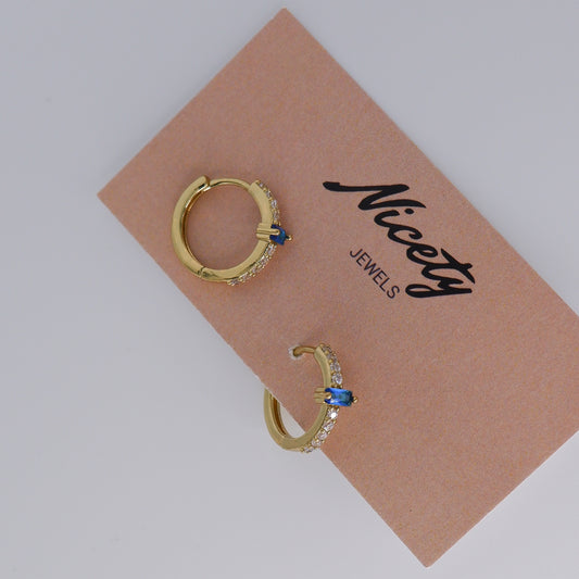 Argola Dourada com Brilhante Retangular Azul
