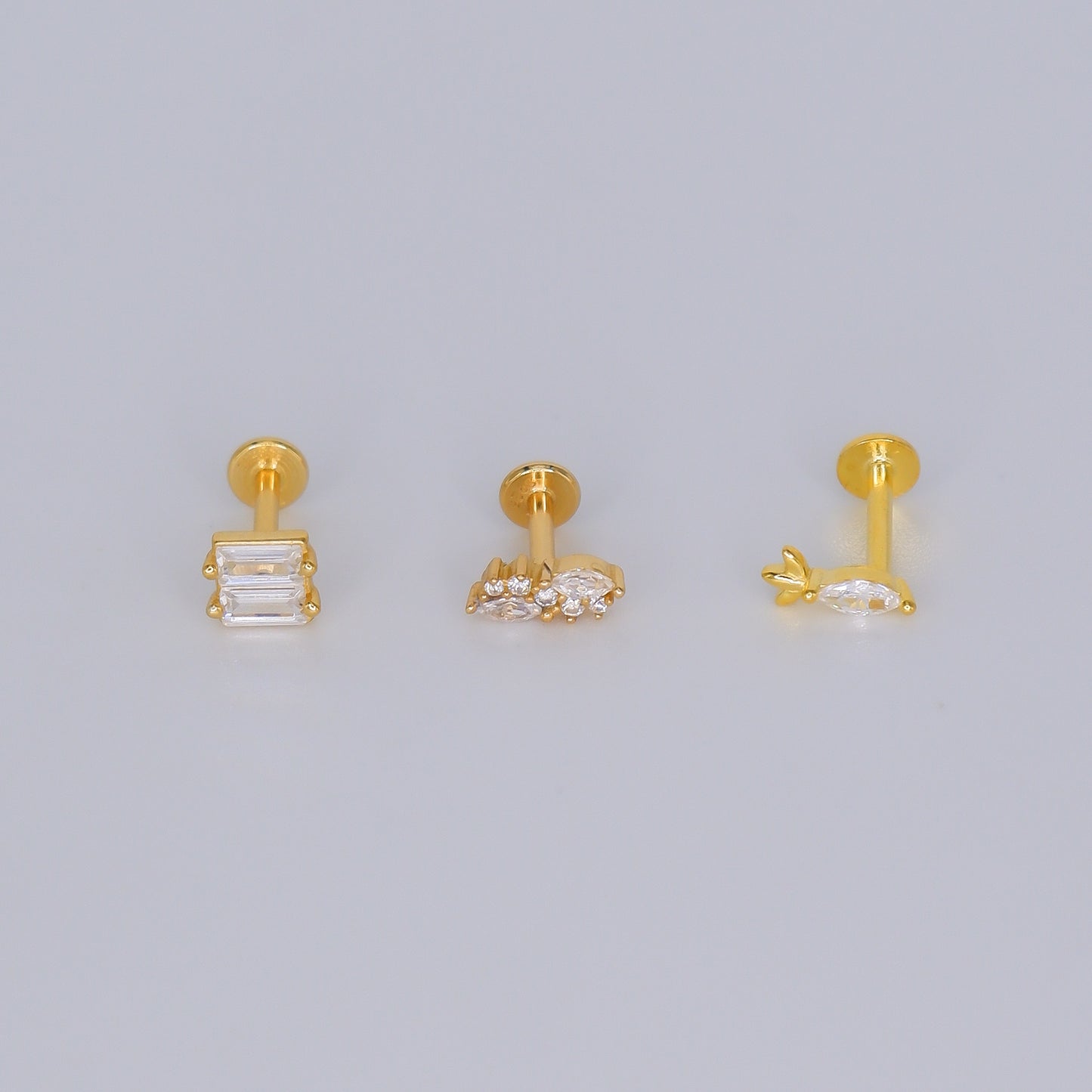 Piercings Achatados Dourados #27 Risca, Brilhos e Oval