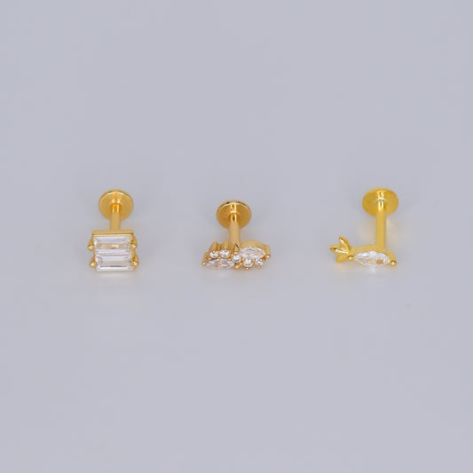 Piercings Achatados Dourados #27 Risca, Brilhos e Oval