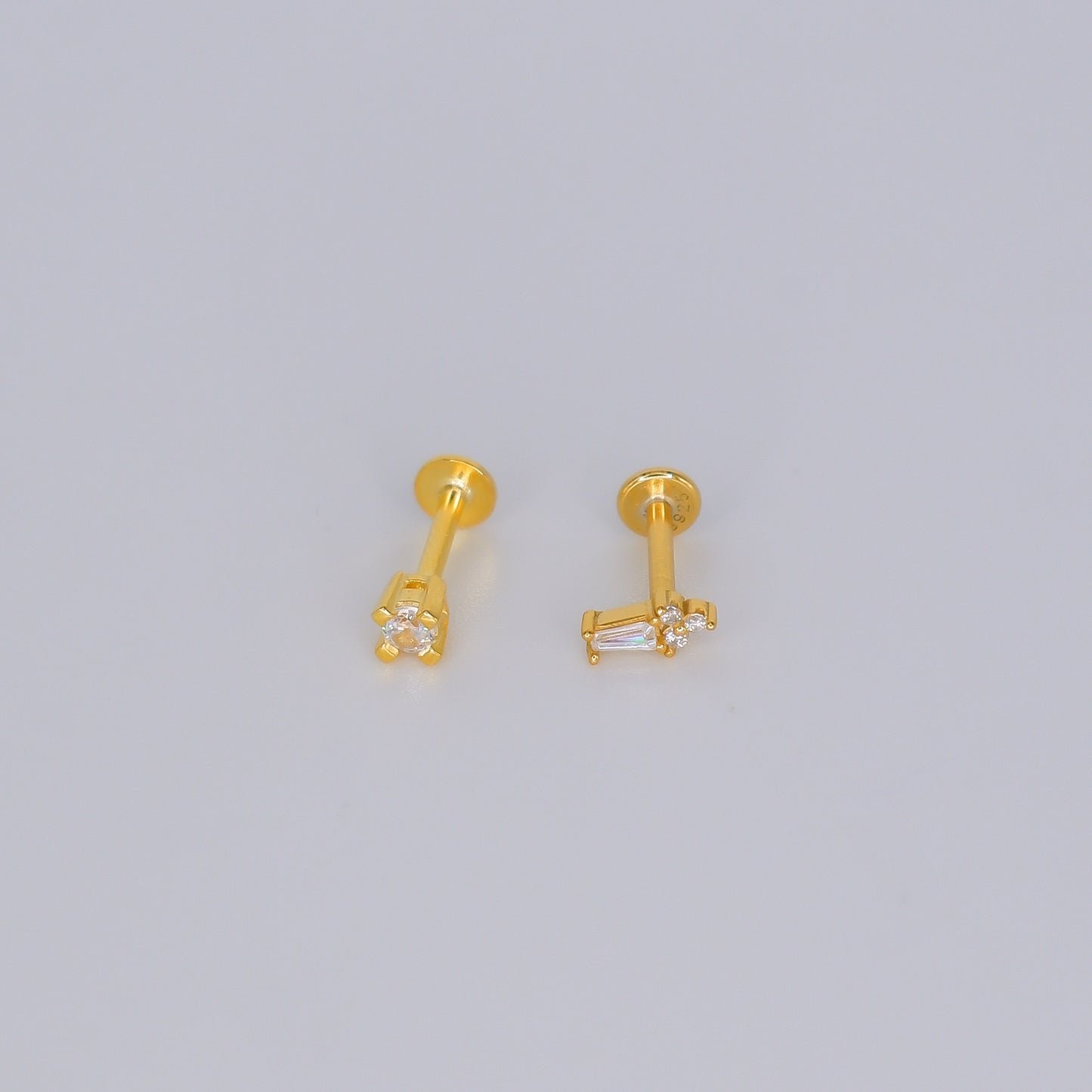 Piercings Achatados Dourados #28 Ponto de Luz e Rectângulo e flor