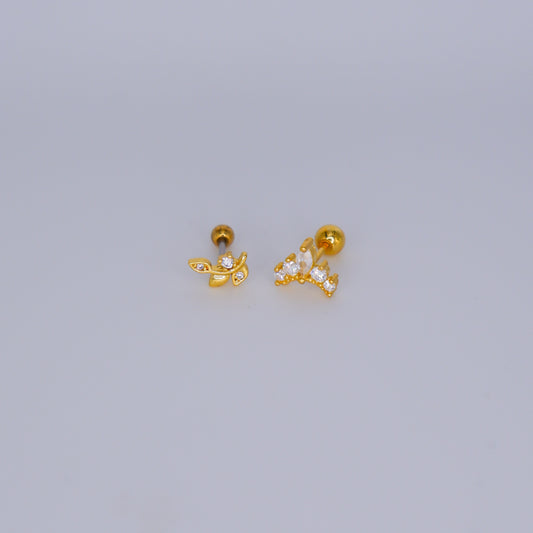 Piercing Bolinha Aço Inoxidável Folha e Coroa