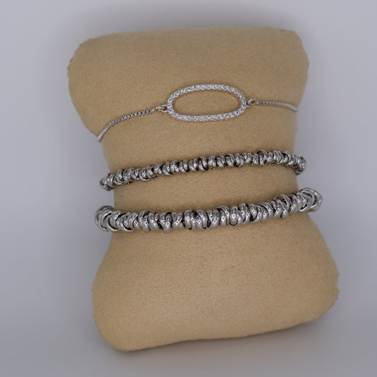 Pulseira Prateada Oval e Malha