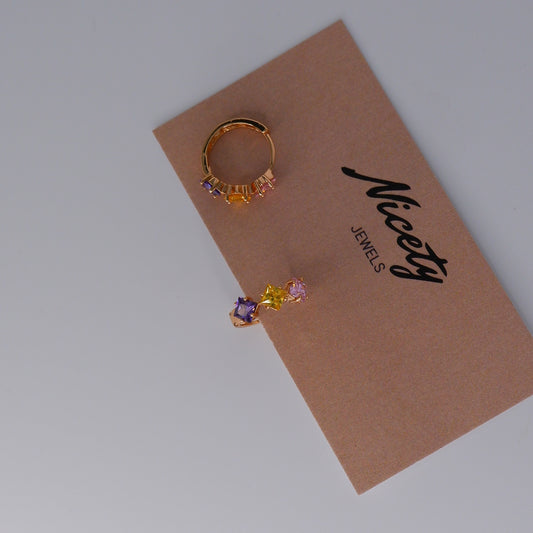 Argola Hipoalergénica Rosa, Amarelo e Lilás