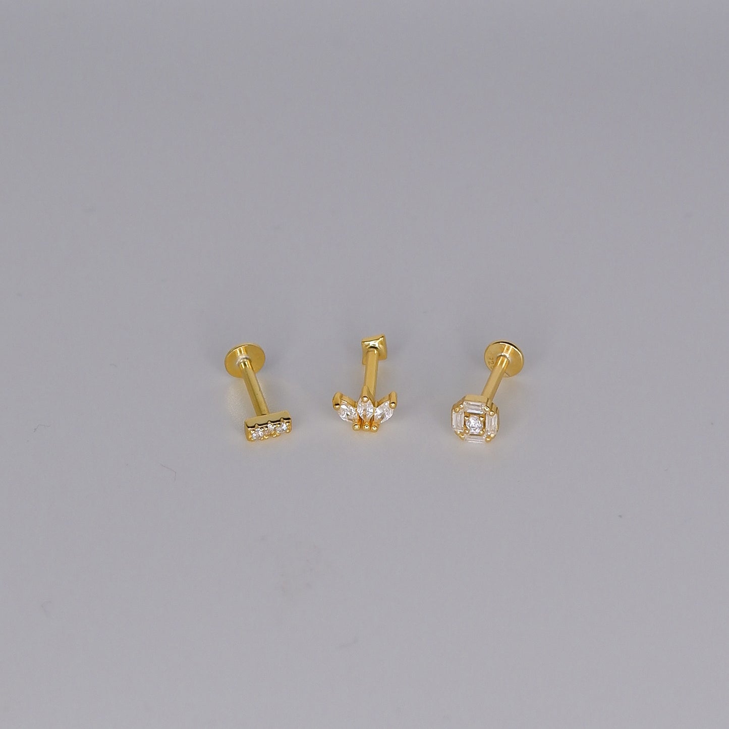 Piercings Achatados Dourados #2 Risco, Coroa e Bola