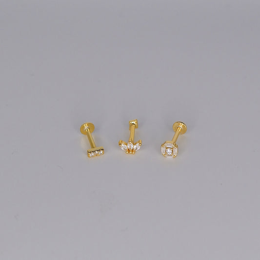 Piercings Achatados Dourados #2 Risco, Coroa e Bola