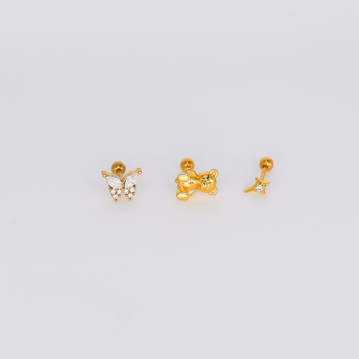 Piercing Aço Inoxidável Borboleta, Ursinho e Estrela Dourada
