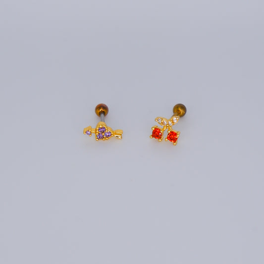 Piercing Bolinha Aço Inoxidável Coração e Cereja