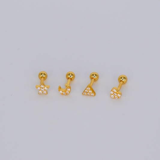 Piercings Bolinha Dourados #32 Estrela, Lua, Triângulo e Coração