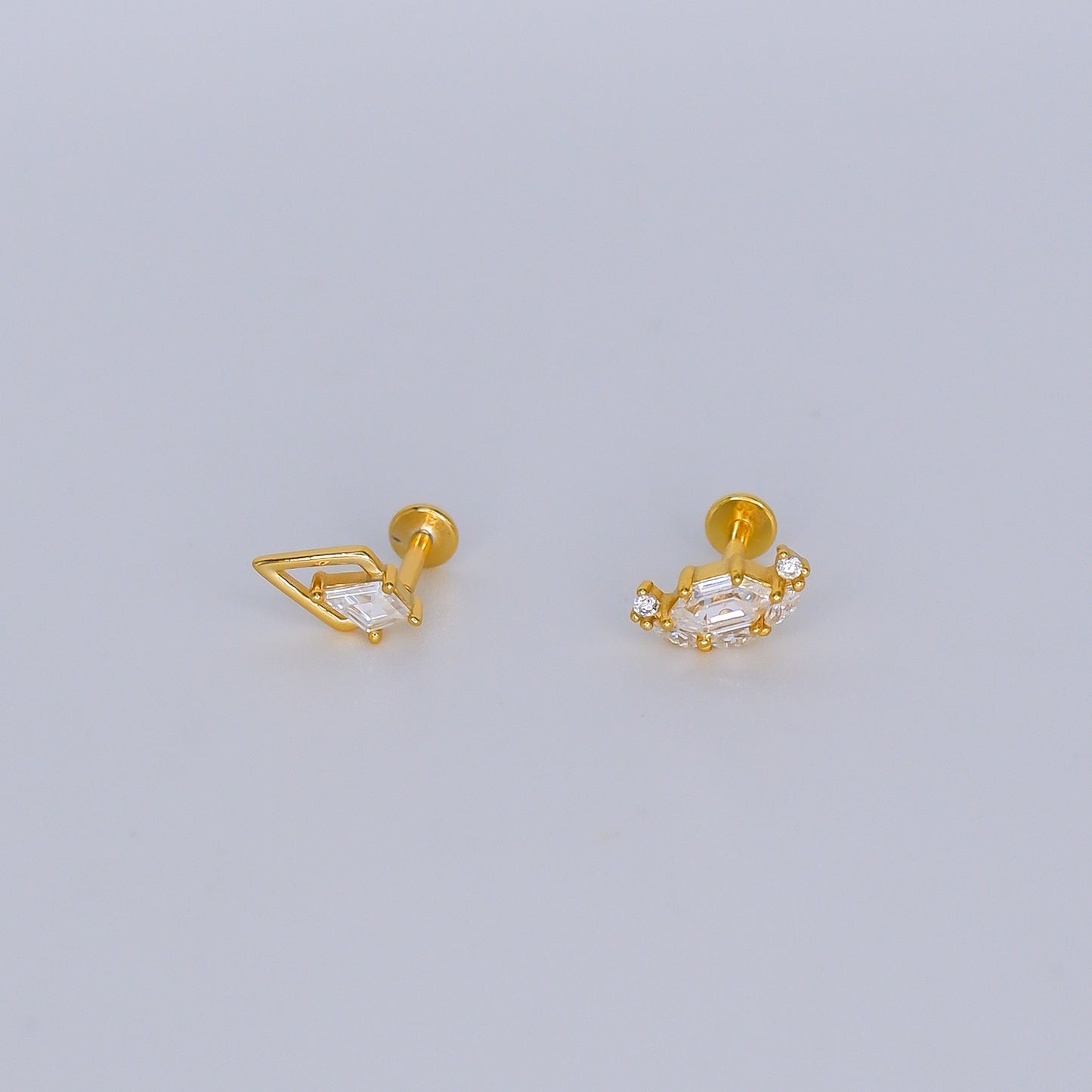 Piercings Achatados Dourados #33 Losango e Curvo