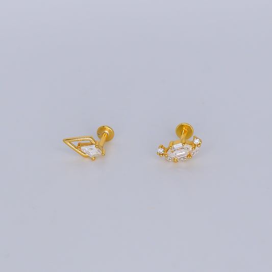 Piercings Achatados Dourados #33 Losango e Curvo