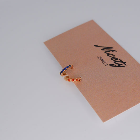 Mini Argolas 7,5mm Hipoalergénicas Azul Escura e Bolinhas Laranja