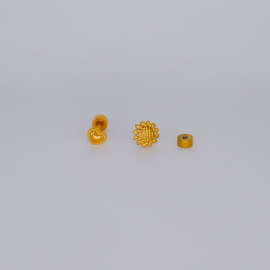 Piercing Bolinha Aço Inoxidável Coração e Girassol