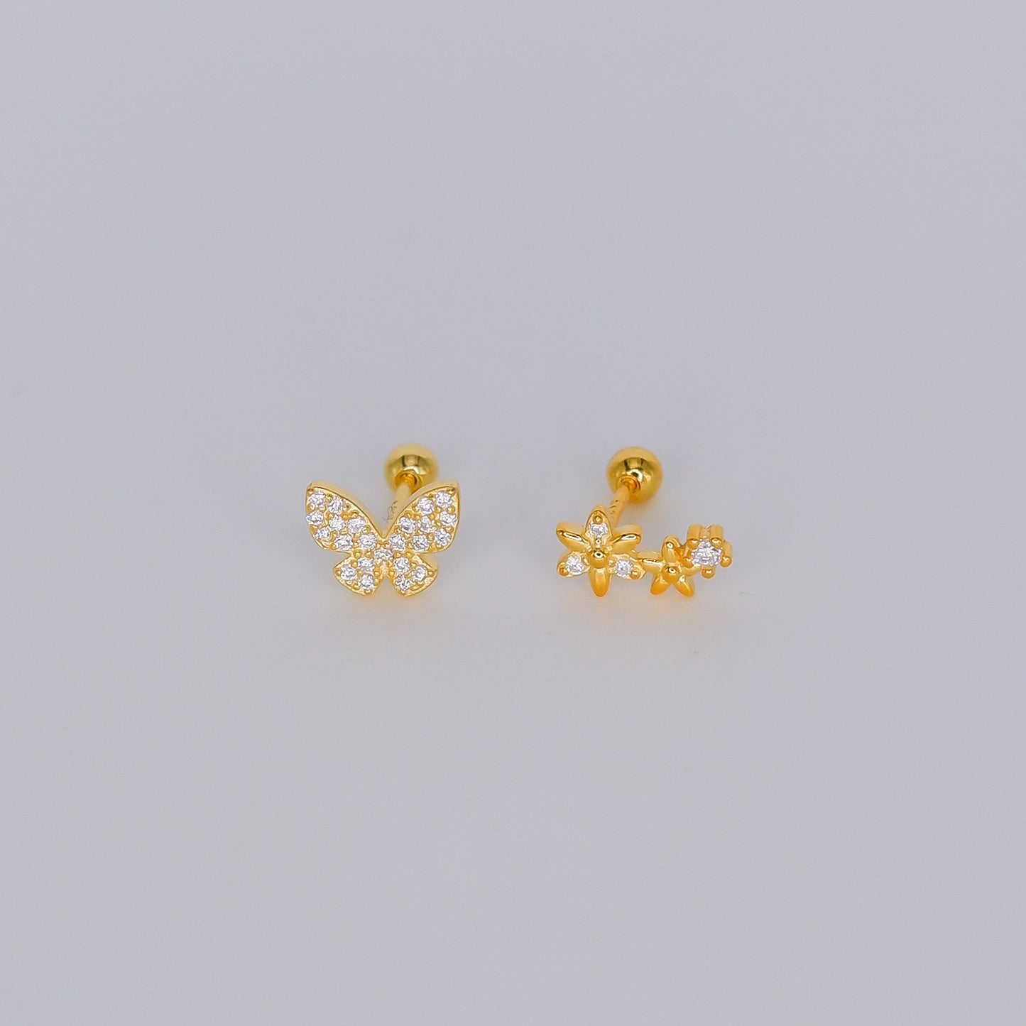 Piercings Bolinha Dourados #34 Borboleta e Flores